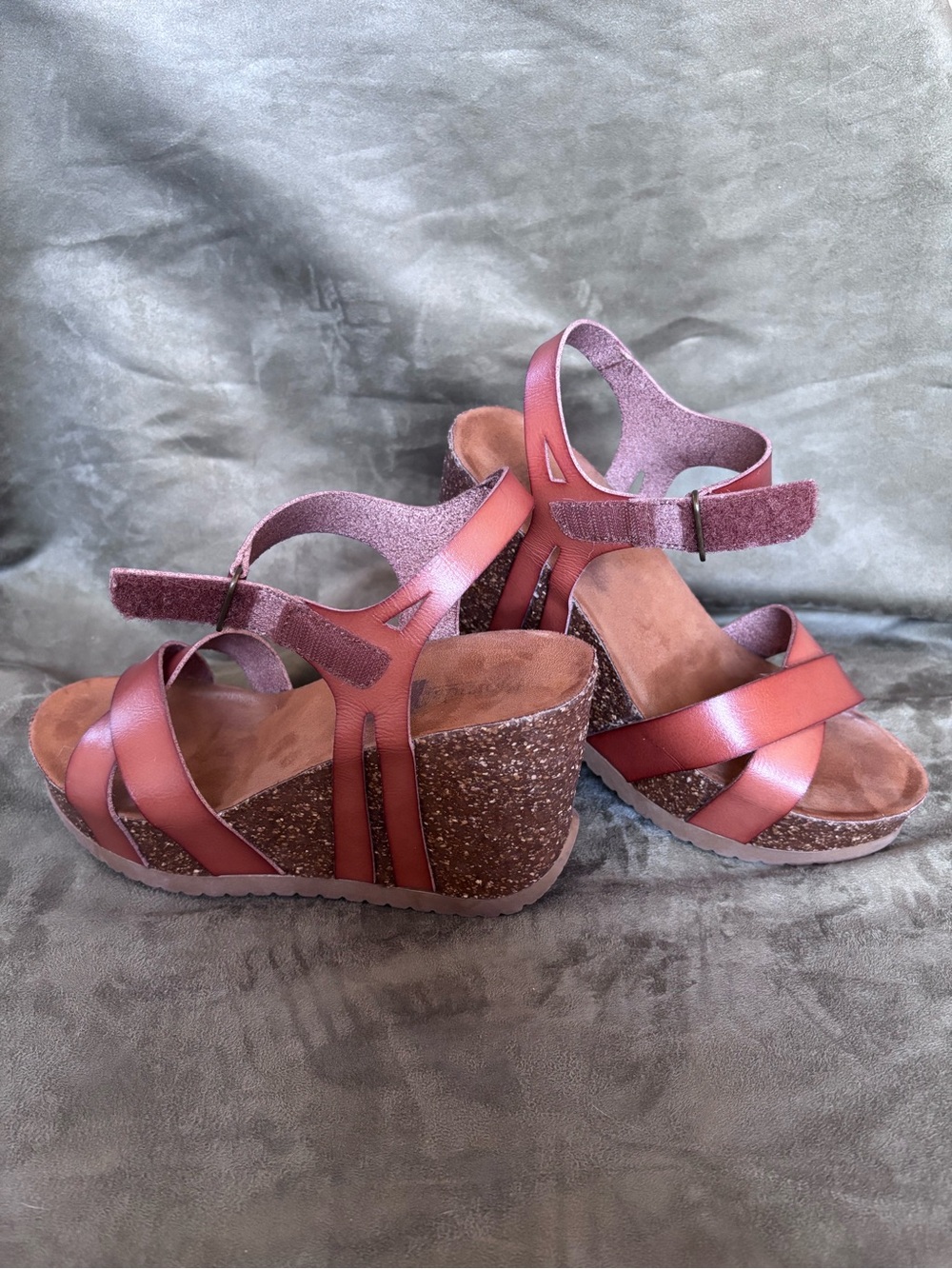 BJORNDAL Cognac Leather Strappy Cork Wedge Sandals Adjustable Ankle Straps SZ 7 - Picture 11 of 16